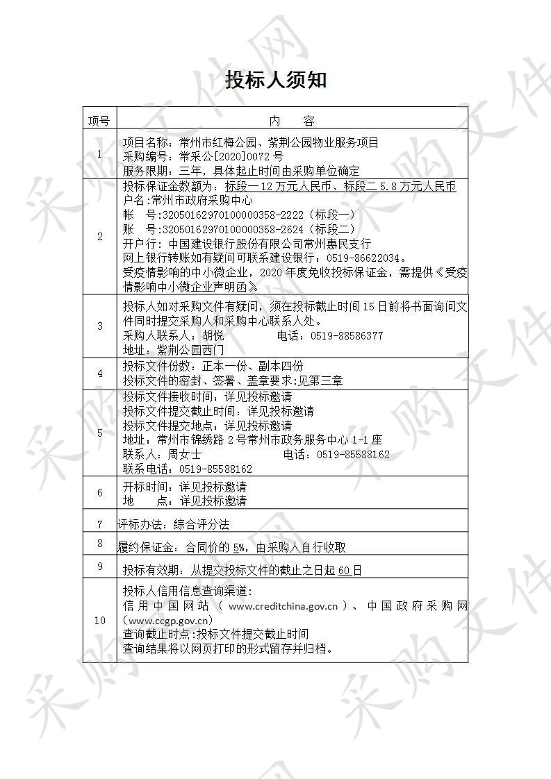 常州市红梅公园、紫荆公园物业服务项目