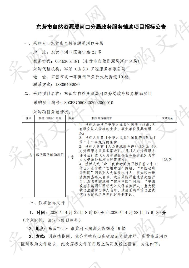 东营市自然资源局河口分局政务服务辅助项目