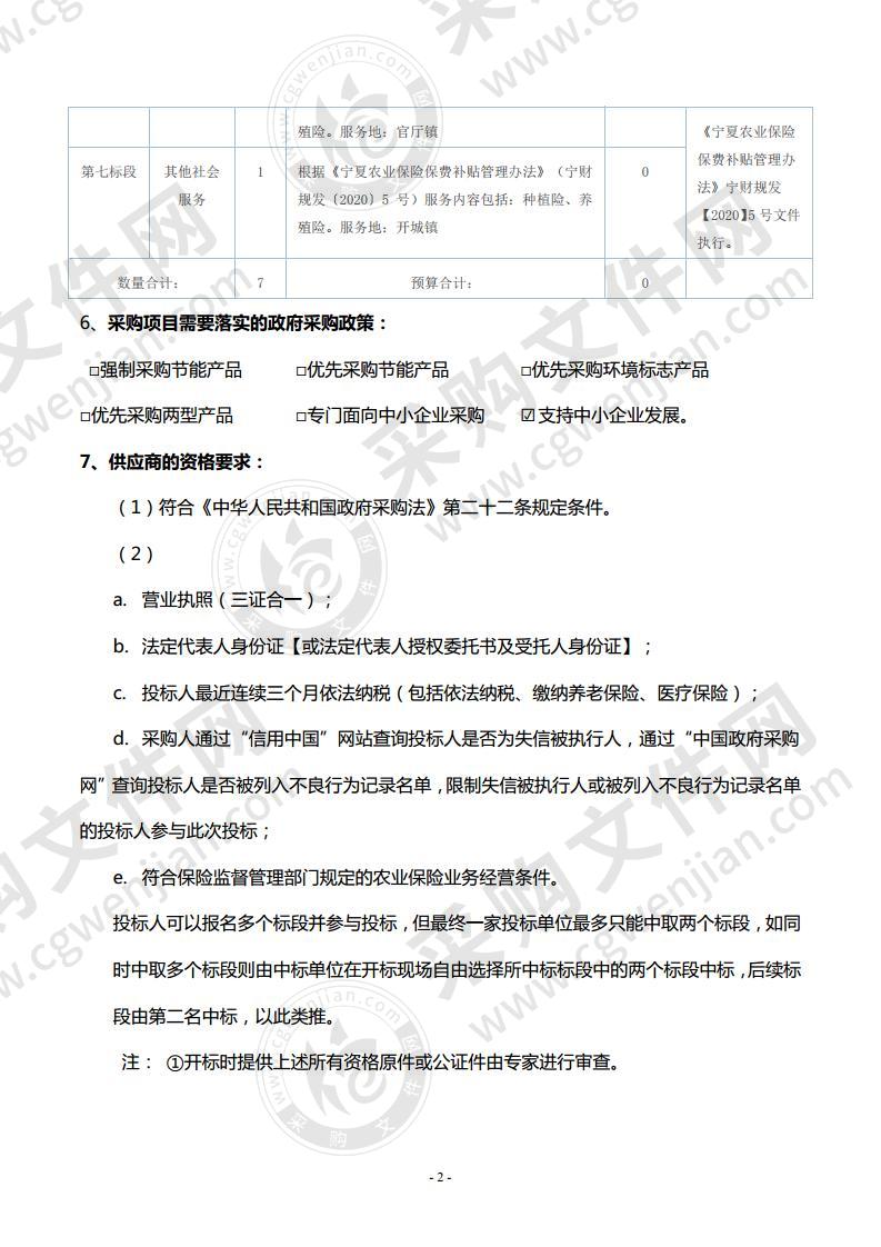 固原市原州区政策性农业保险经营机构政府采购项目