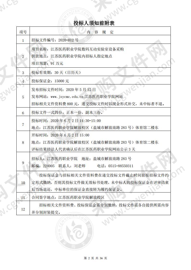 江苏医药职业学院数码互动实验室设备采购项目