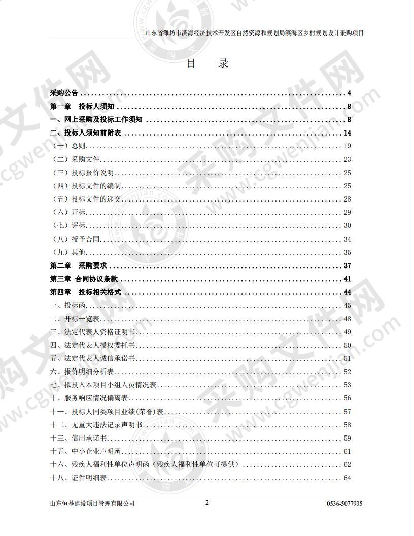 山东省潍坊市滨海经济技术开发区自然资源和规划局滨海区乡村规划设计采购项目