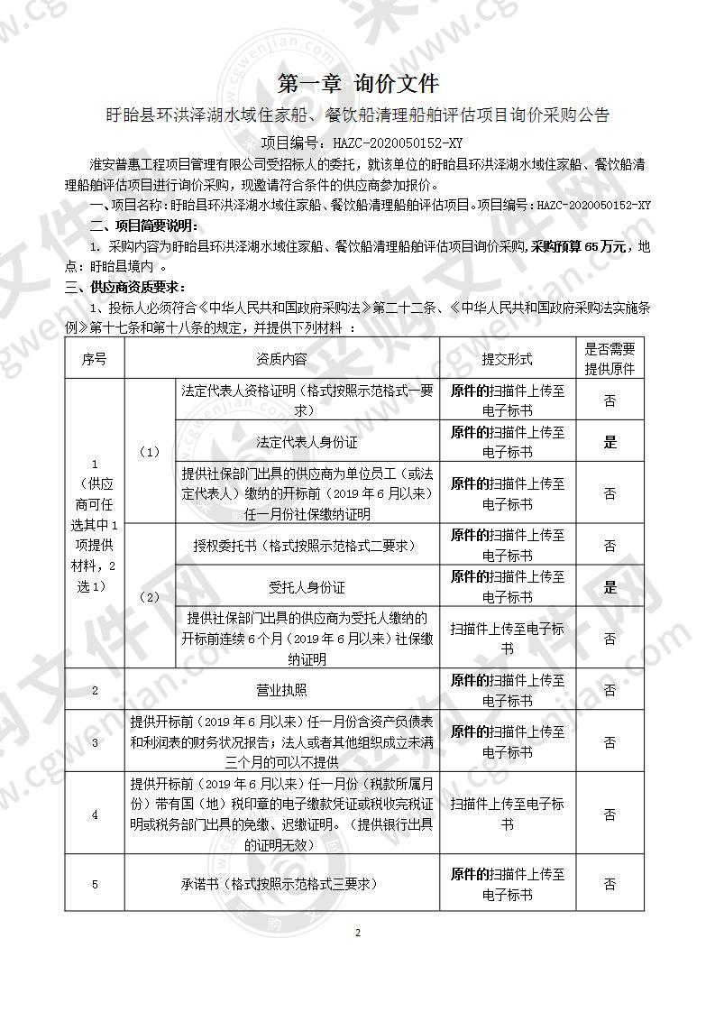 盱眙县环洪泽湖水域住家船、餐饮船清理船舶评估项目