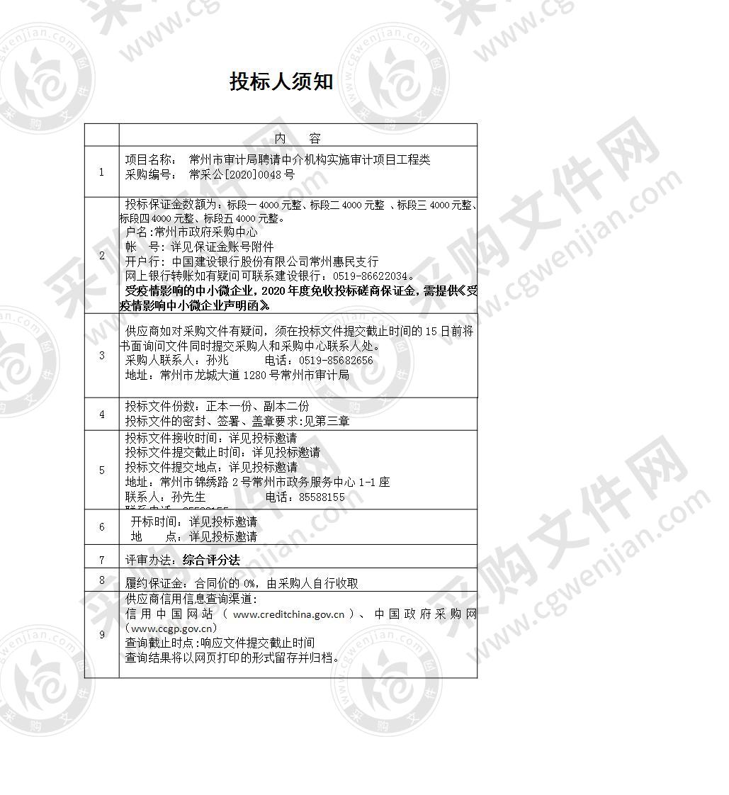 常州市审计局聘请中介机构实施审计项目工程类（标段三）