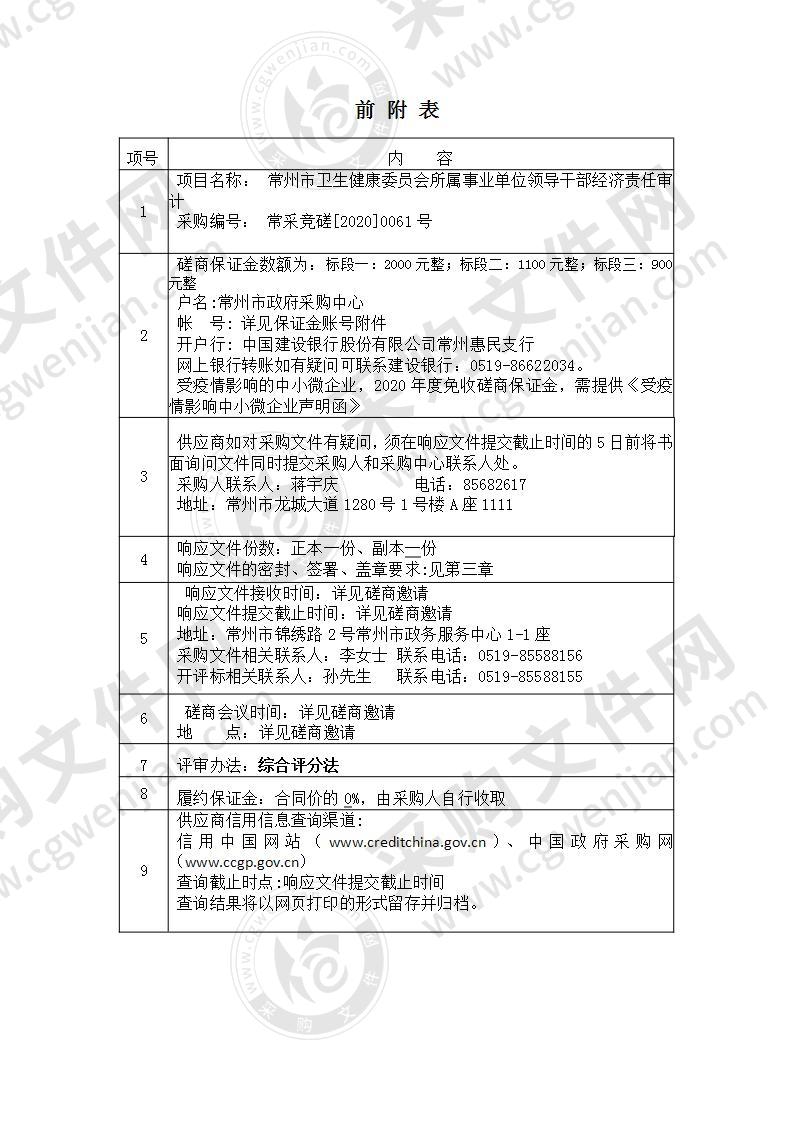 常州市卫生健康委员会所属事业单位领导干部经济责任审计采购