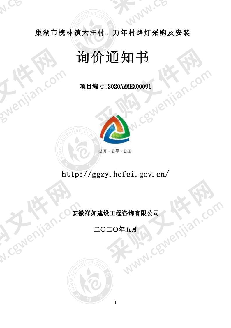 巢湖市槐林镇大汪村、万年村路灯采购及安装