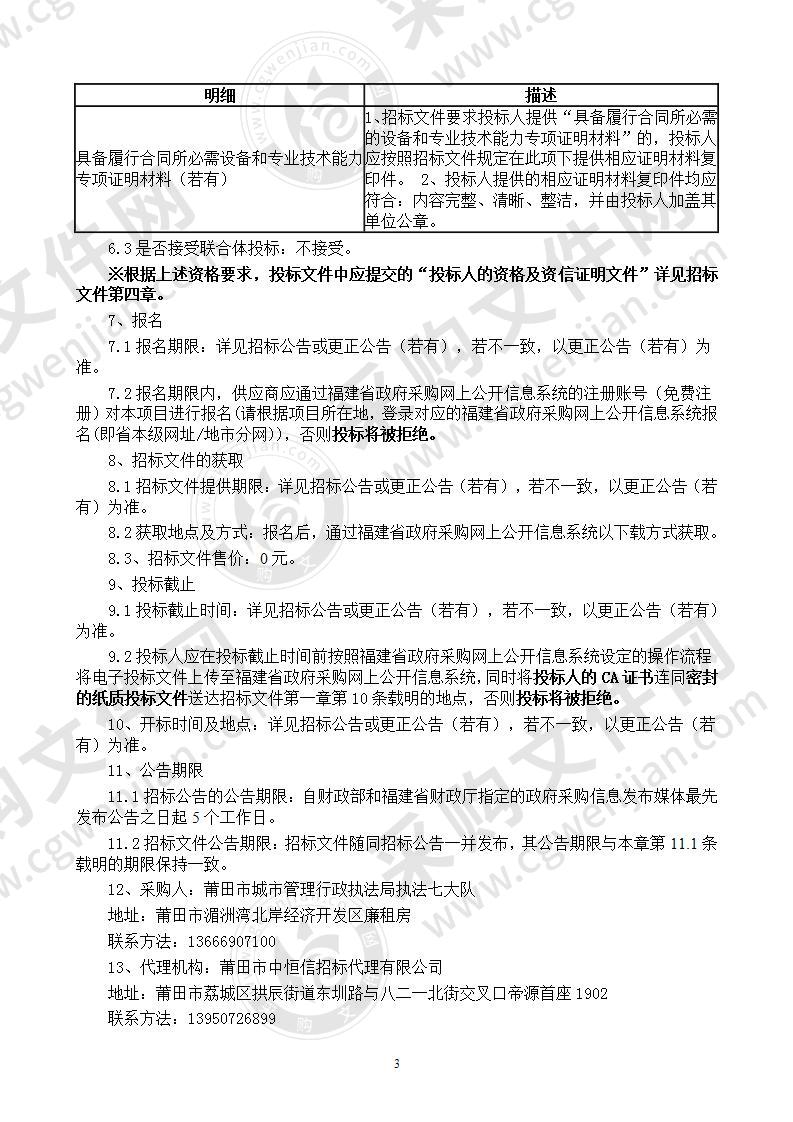 莆田市城市管理行政执法局执法七大队垃圾屋垃圾亭等设施采购货物类采购项目