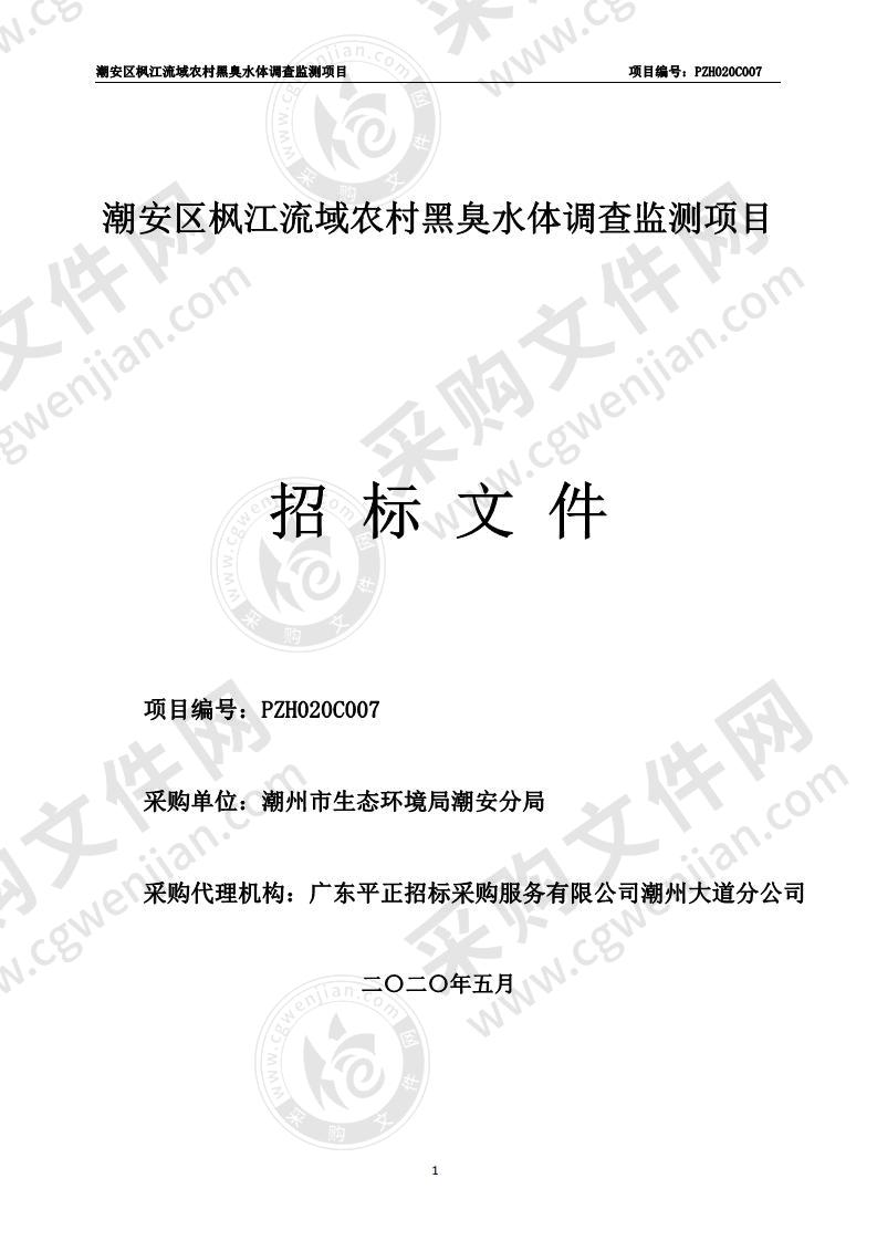 潮安区枫江流域农村黑臭水体调查监测项目