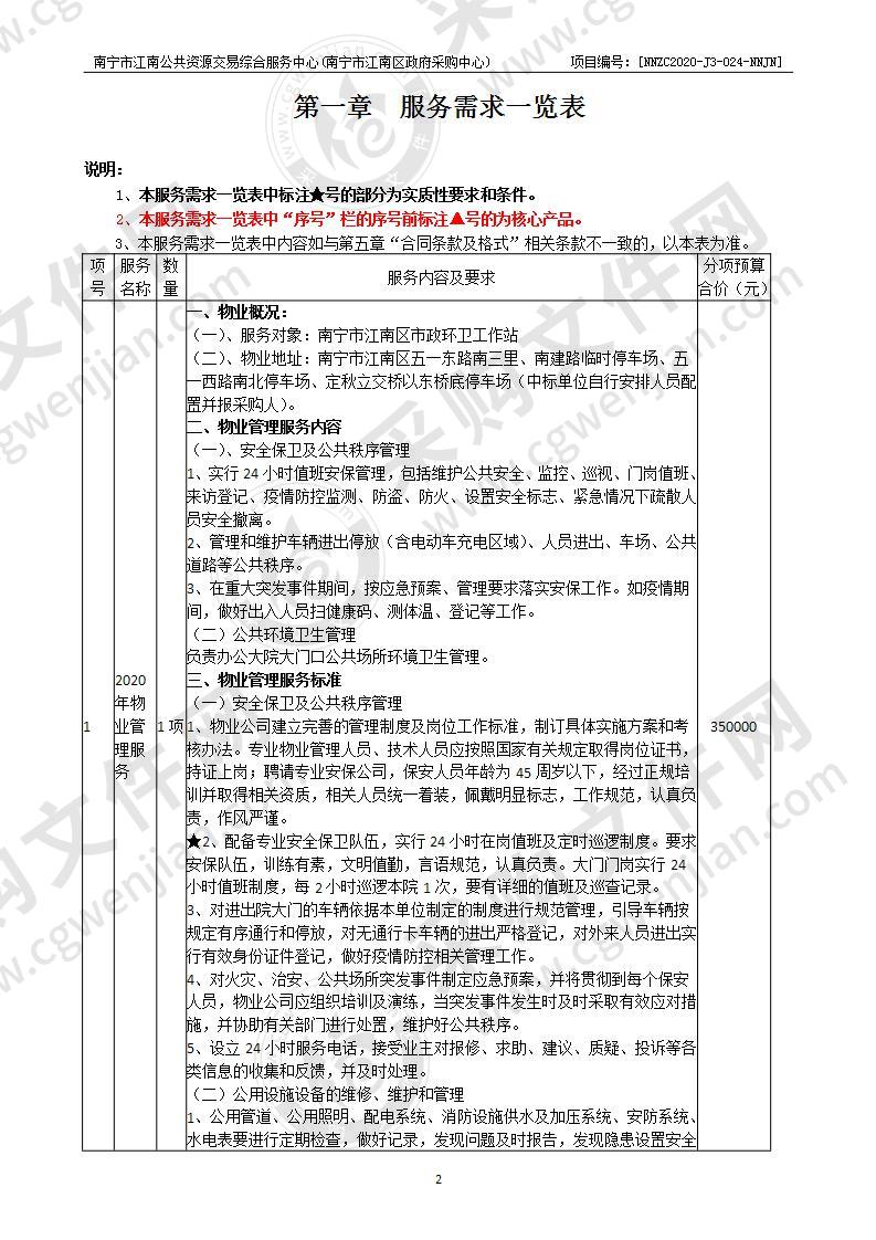 江南区环卫站2020年物业管理服务单位采购