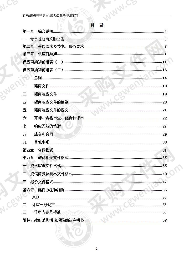 农产品质量安全定量检测项目