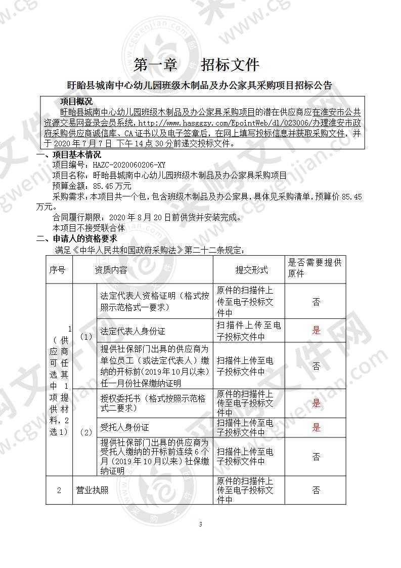 盱眙县城南中心幼儿园班级木制品及办公家具采购项目