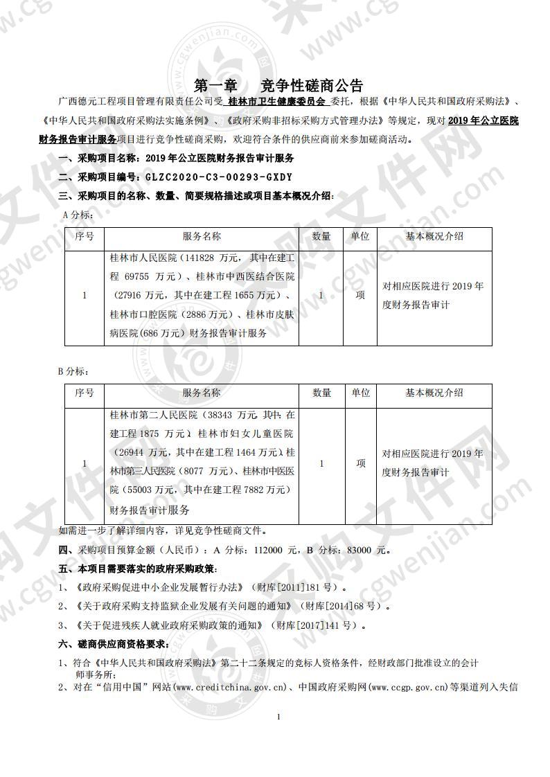 2019年公立医院财务报告审计服务（B分标）