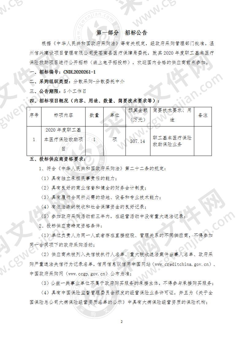 2020年度职工基本医疗保险救助项目