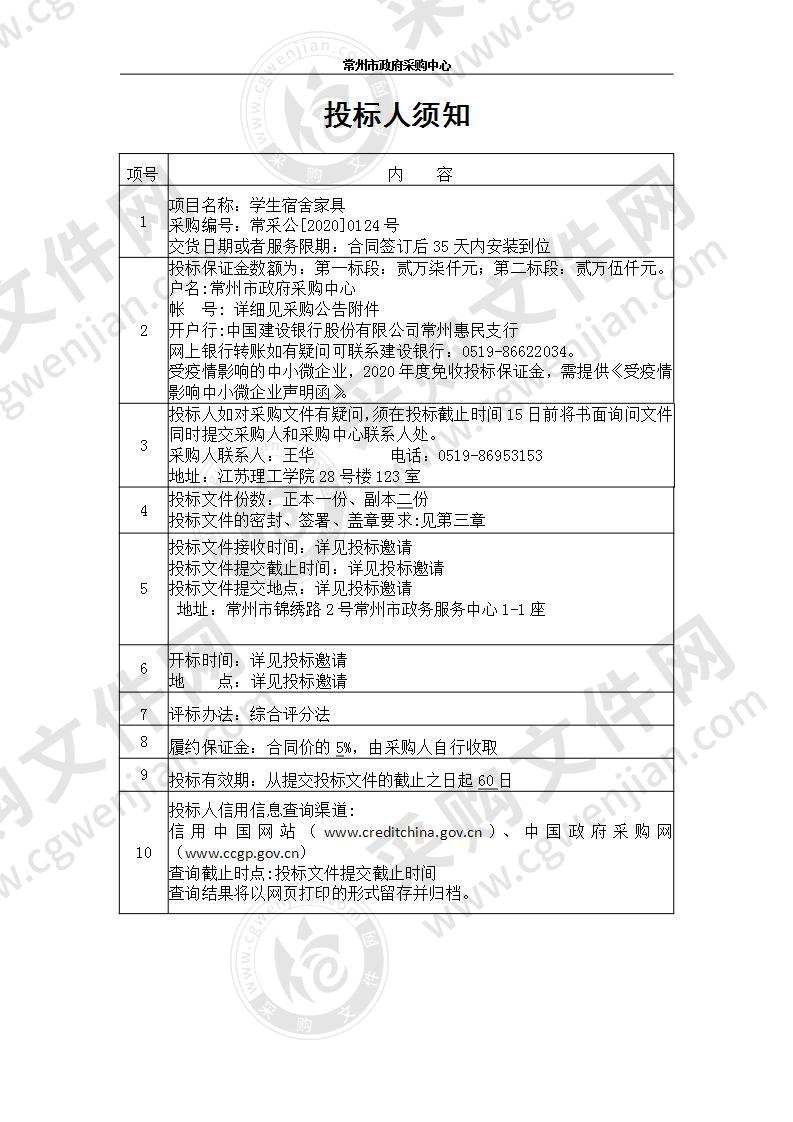 江苏理工学院学生宿舍家具项目