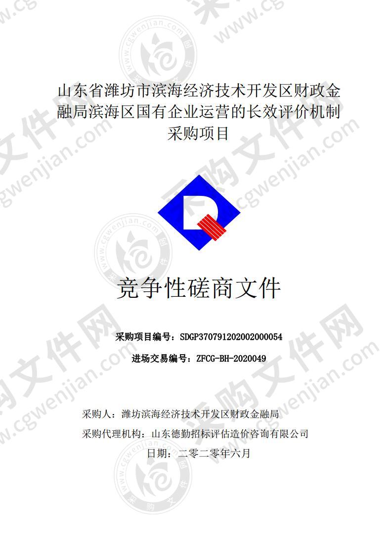 山东省潍坊市滨海经济技术开发区财政金融局滨海区国有企业运营的长效评价机制采购项目