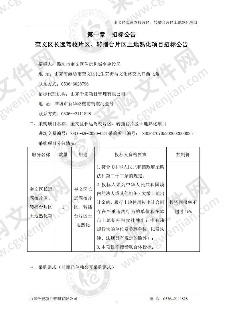 奎文区长远驾校片区、转播台片区土地熟化项目