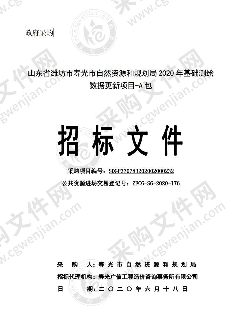 山东省潍坊市寿光市自然资源和规划局2020年基础测绘数据更新项目A包