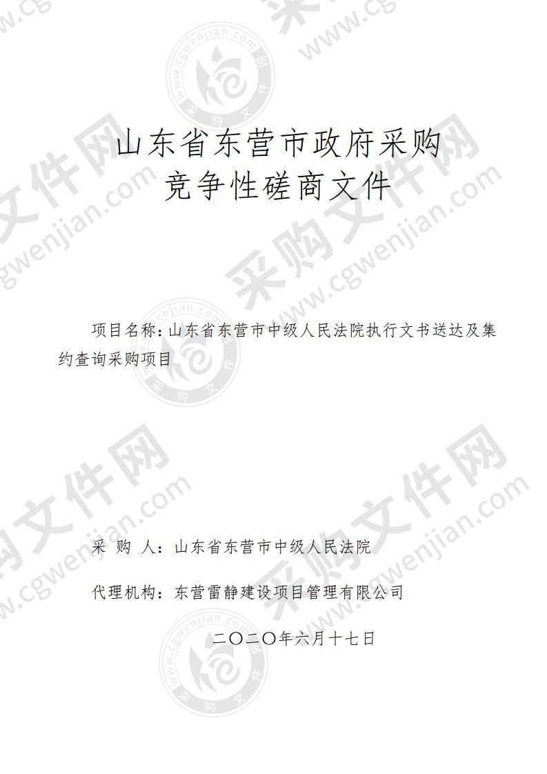 山东省东营市中级人民法院执行文书送达及集约查询采购项目