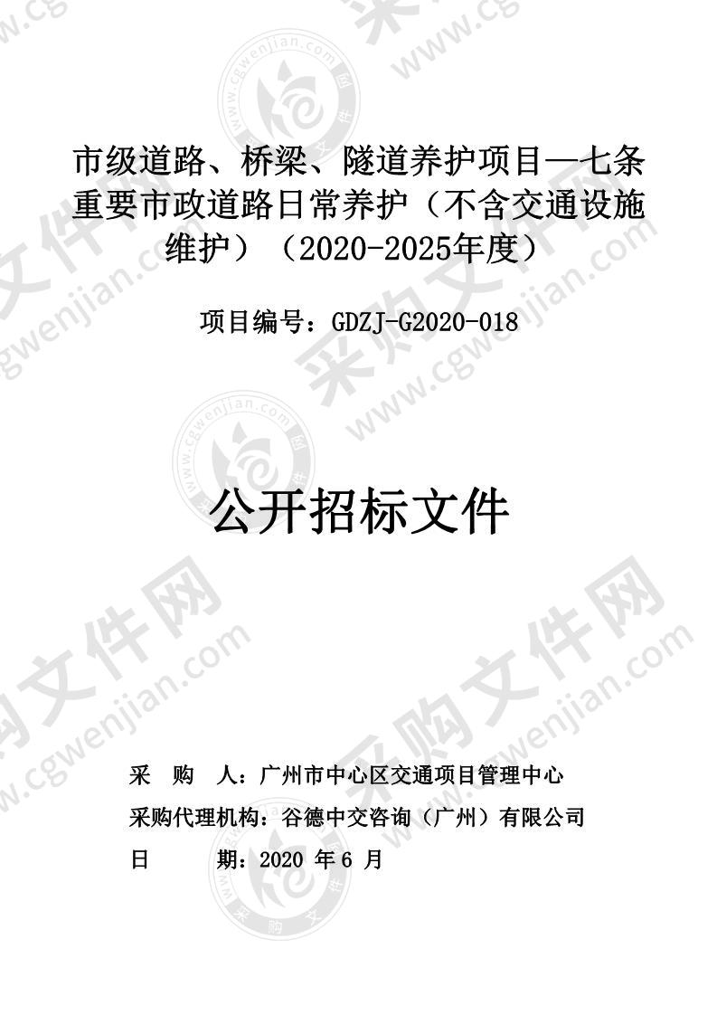 市级道路、桥梁、隧道养护项目—七条重要市政道路日常养护（不含交通设施维护）（2020-2025年）