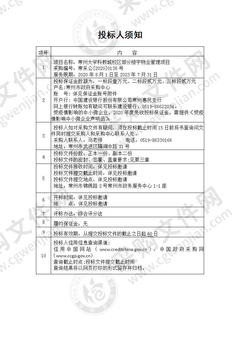 常州大学科教城校区部分楼宇物业管理项目