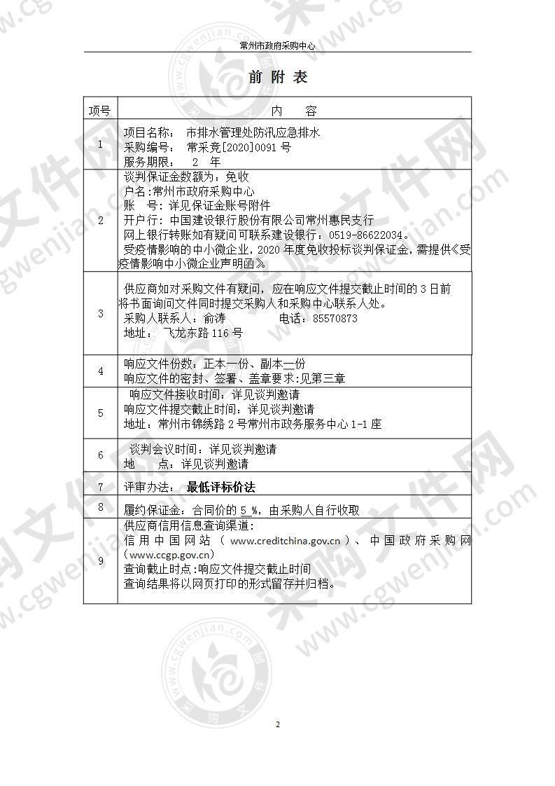 市排水管理处防汛应急排水采购