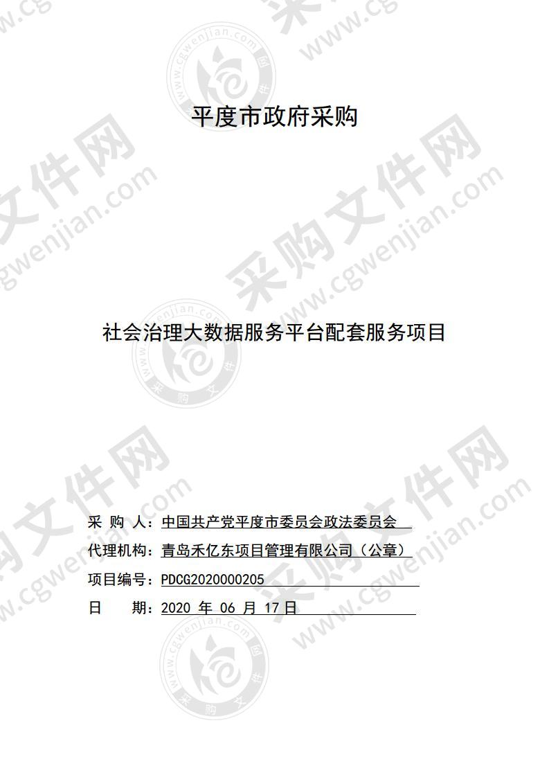 中国共产党平度市委员会政法委员会社会治理大数据服务平台配套服务项目