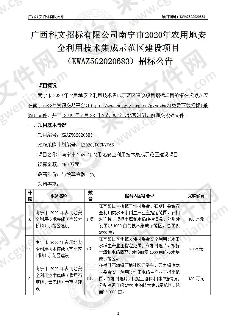 南宁市2020年农用地安全利用技术集成示范区建设项目（B分标）