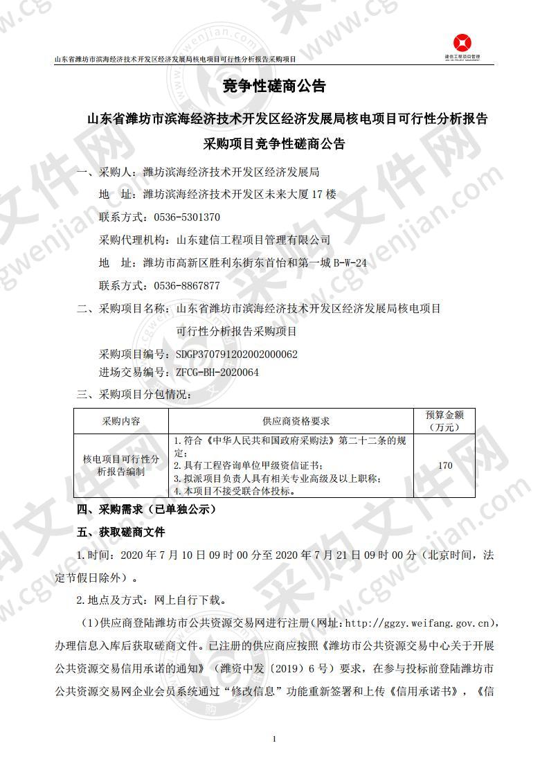 山东省潍坊市滨海经济技术开发区经济发展局核电项目可行性分析报告采购项目