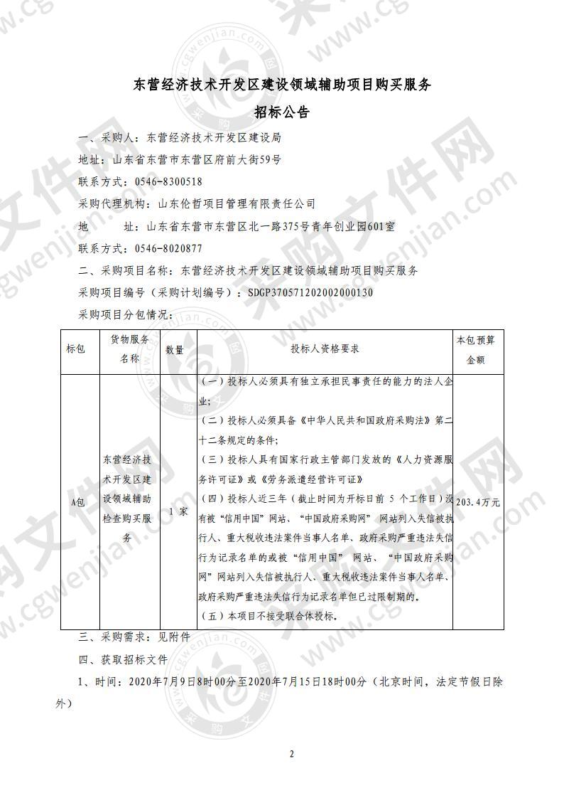 东营经济技术开发区建设领域辅助项目购买服务