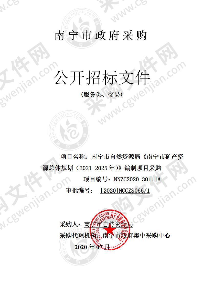 南宁市自然资源局《南宁市矿产资源总体规划（2021-2025年）》编制项目采购