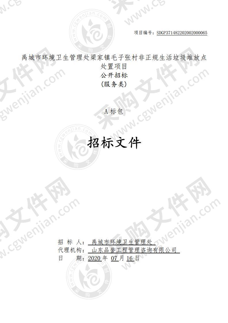 禹城市环境卫生管理处梁家镇毛子张村非正规生活垃圾堆放点处置项目A包