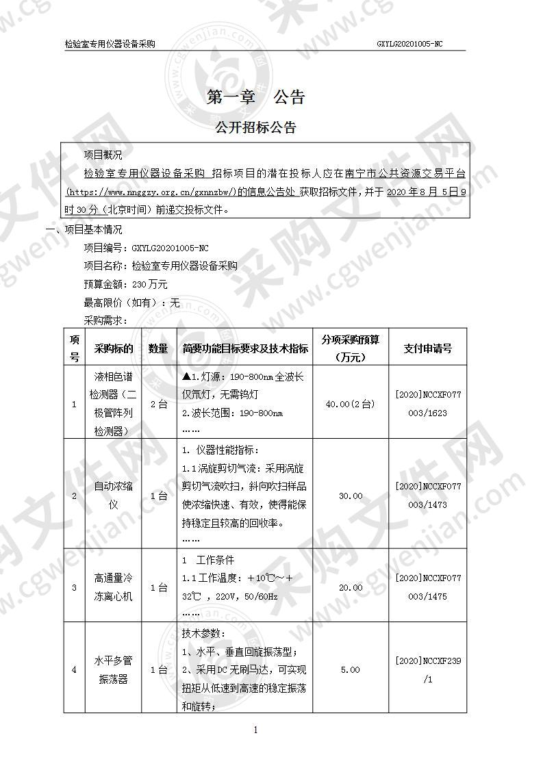 检验室专用仪器设备采购