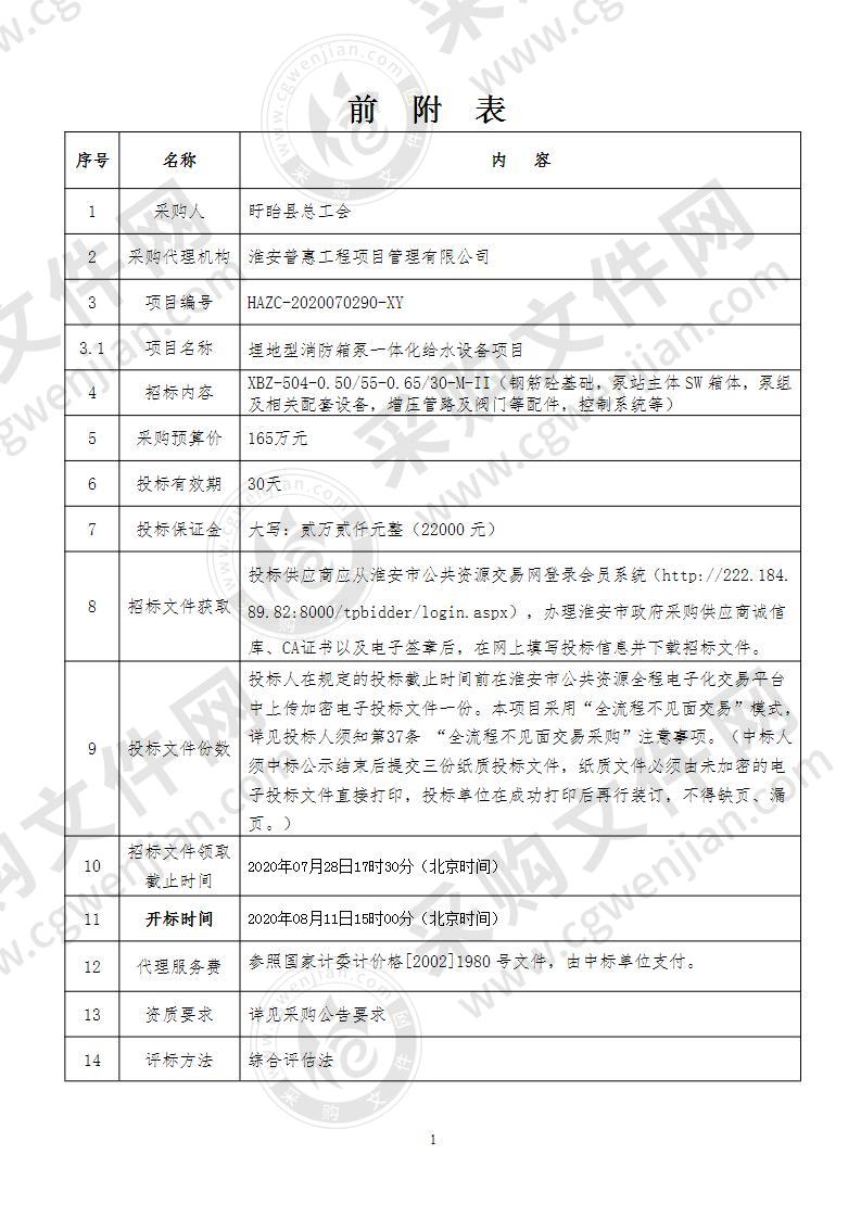 埋地型消防箱泵一体化给水设备项目