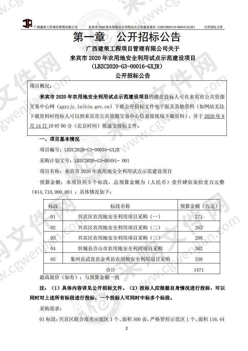 来宾市2020年农用地安全利用试点示范建设项目