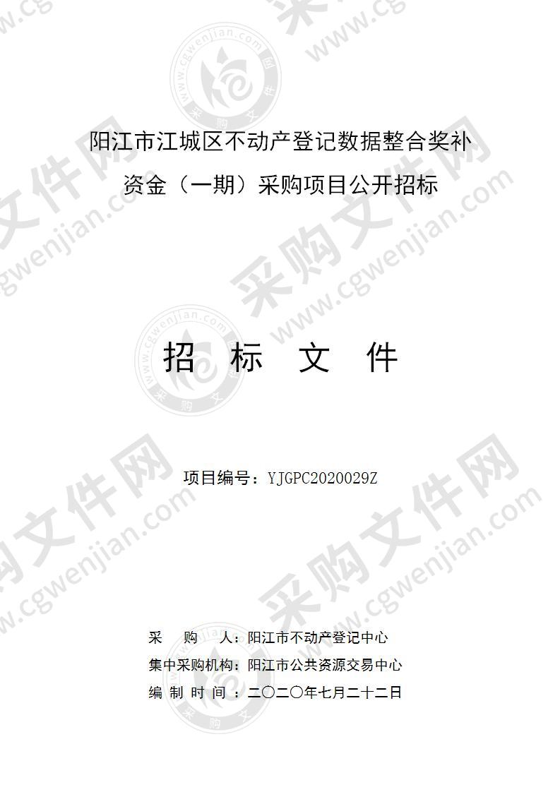 阳江市江城区不动产登记数据整合奖补资金（一期）项目