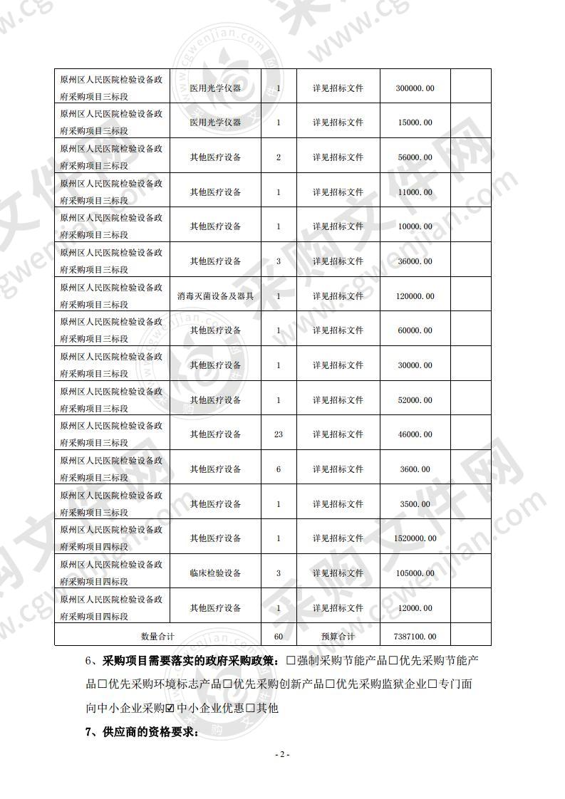 原州区人民医院检验设备政府采购项目