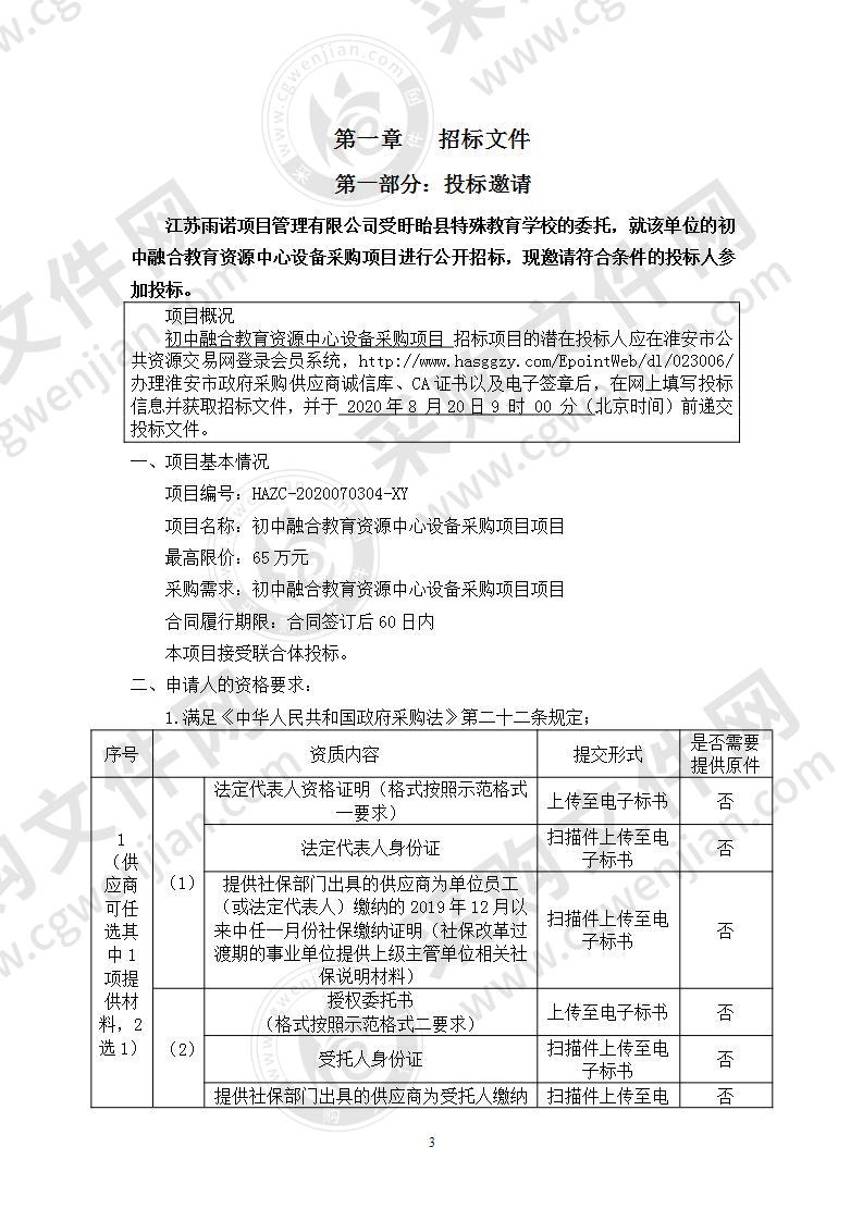 初中融合教育资源中心设备采购项目