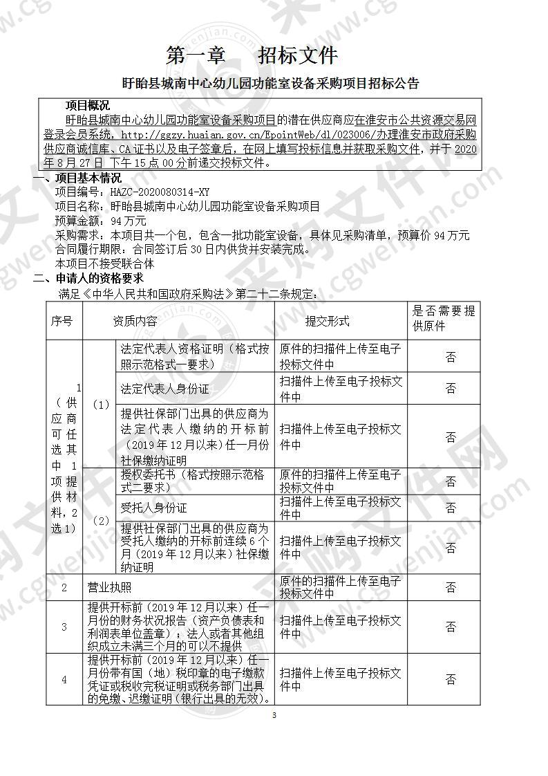 盱眙县城南中心幼儿园功能室设备采购项目