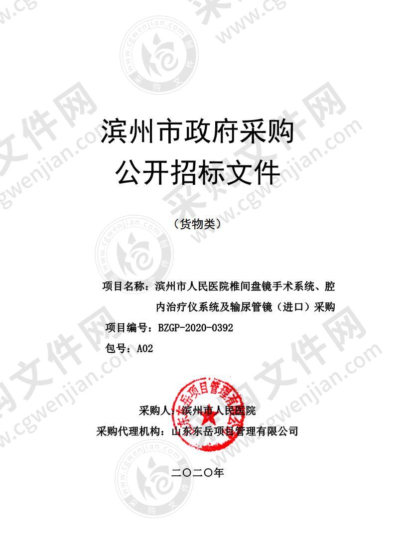 滨州市人民医院椎间盘镜手术系统、腔内治疗仪系统及输尿管镜（进口）采购（第2包）