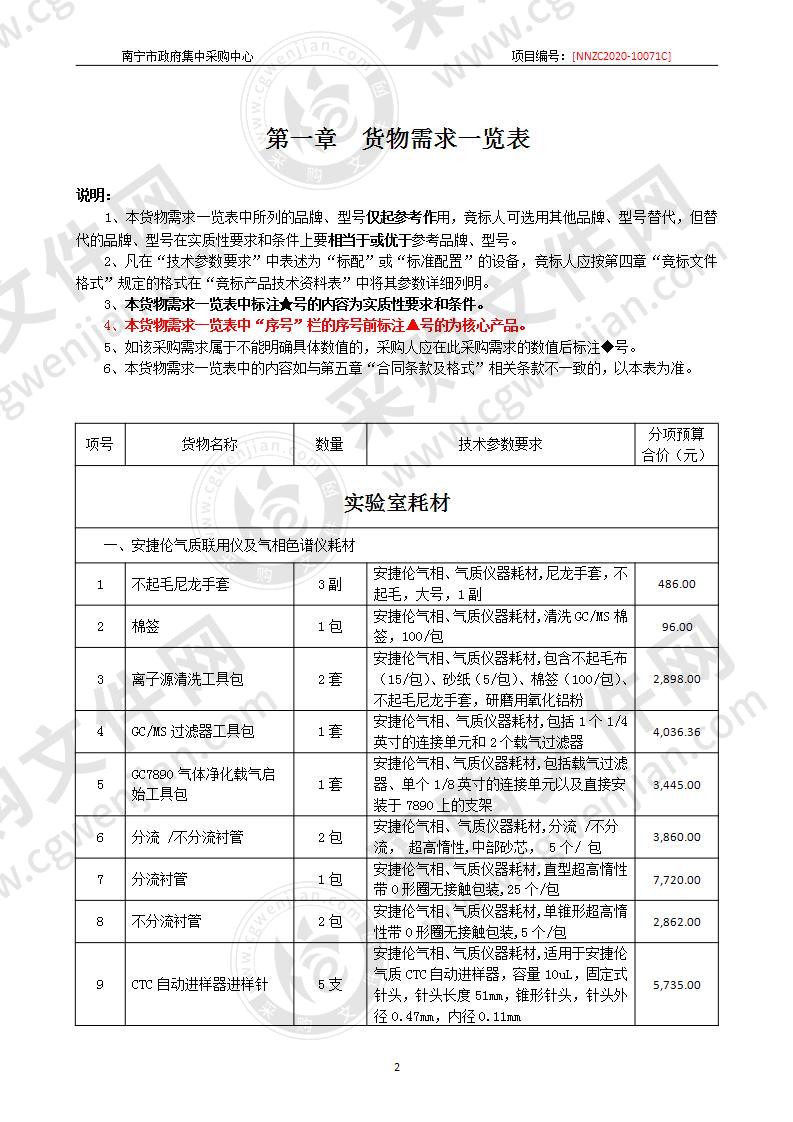 南宁市公安局禁毒支队毒品实验室耗材采购