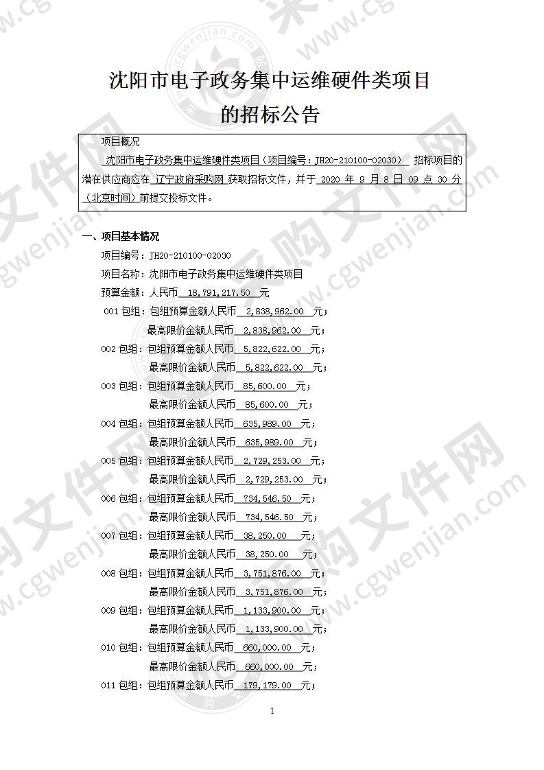 沈阳市电子政务集中运维硬件类项目