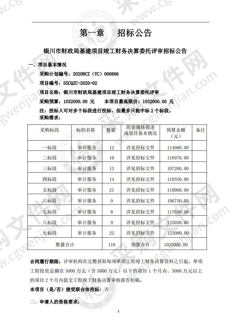 银川市财政局基建项目竣工财务决算委托评审