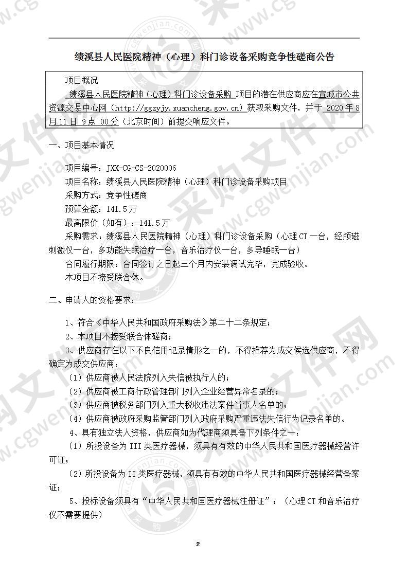 绩溪县人民医院精神（心理）科门诊设备采购项目