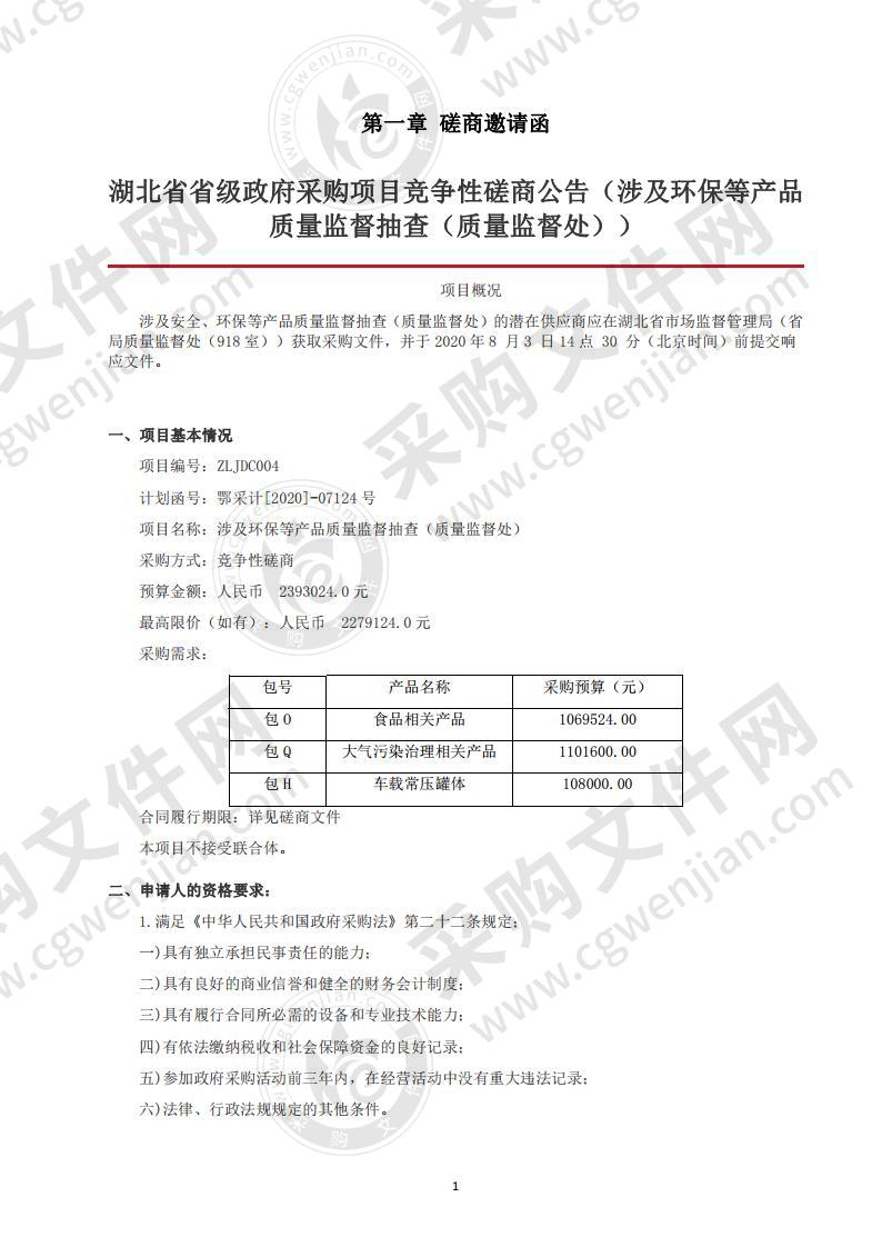 涉及环保等产品质量监督抽查（质量监督处）