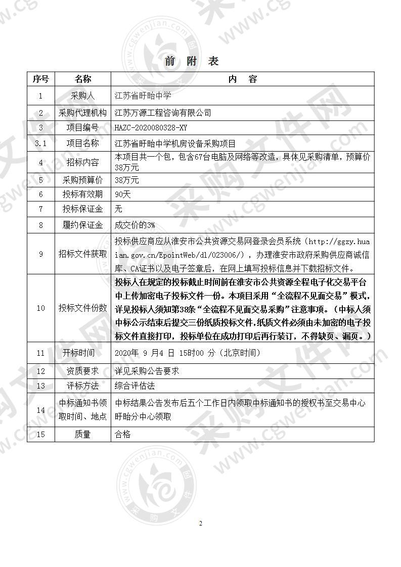 江苏省盱眙中学机房设备采购项目