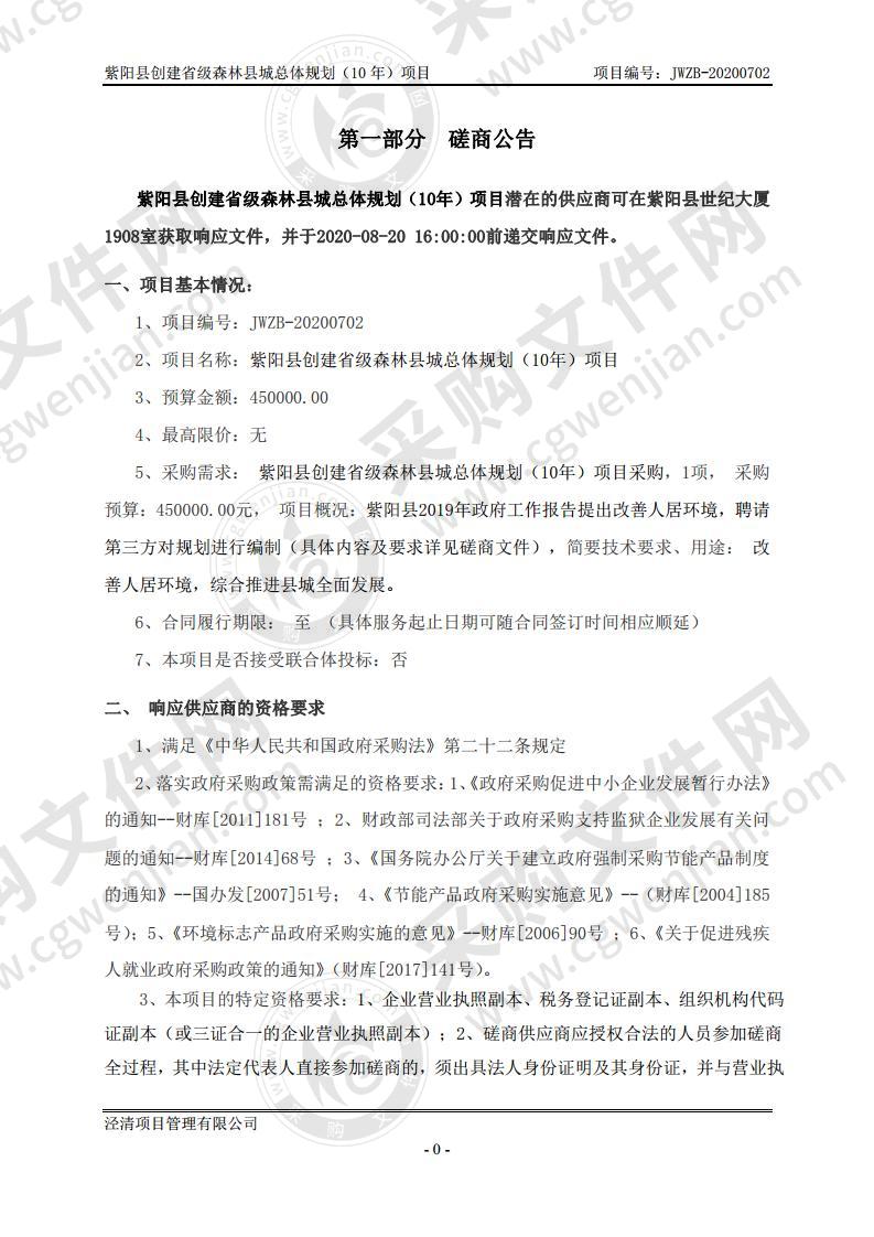 紫阳县创建省级森林县城总体规划（10年）项目