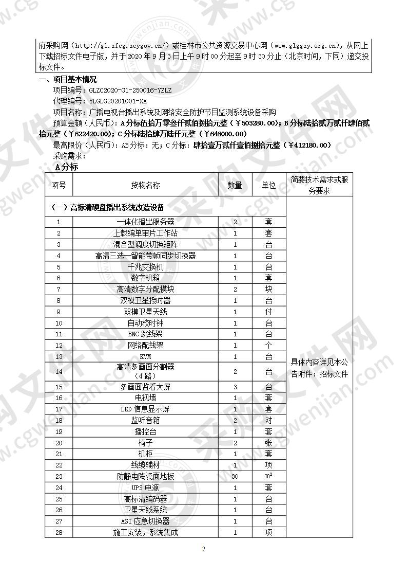 广播电视台播出系统及网络安全防护节目监测系统设备采购（A分标）