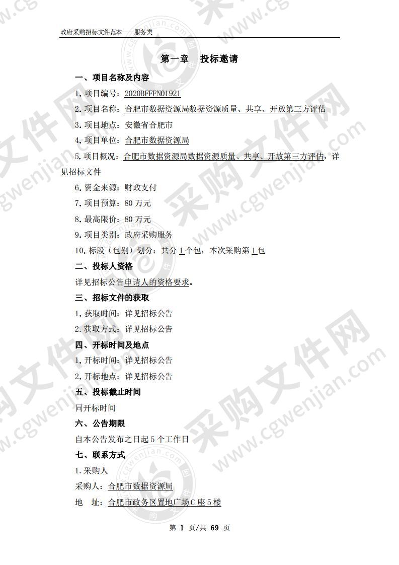 合肥市数据资源局数据资源质量、共 享、开放第三方评估