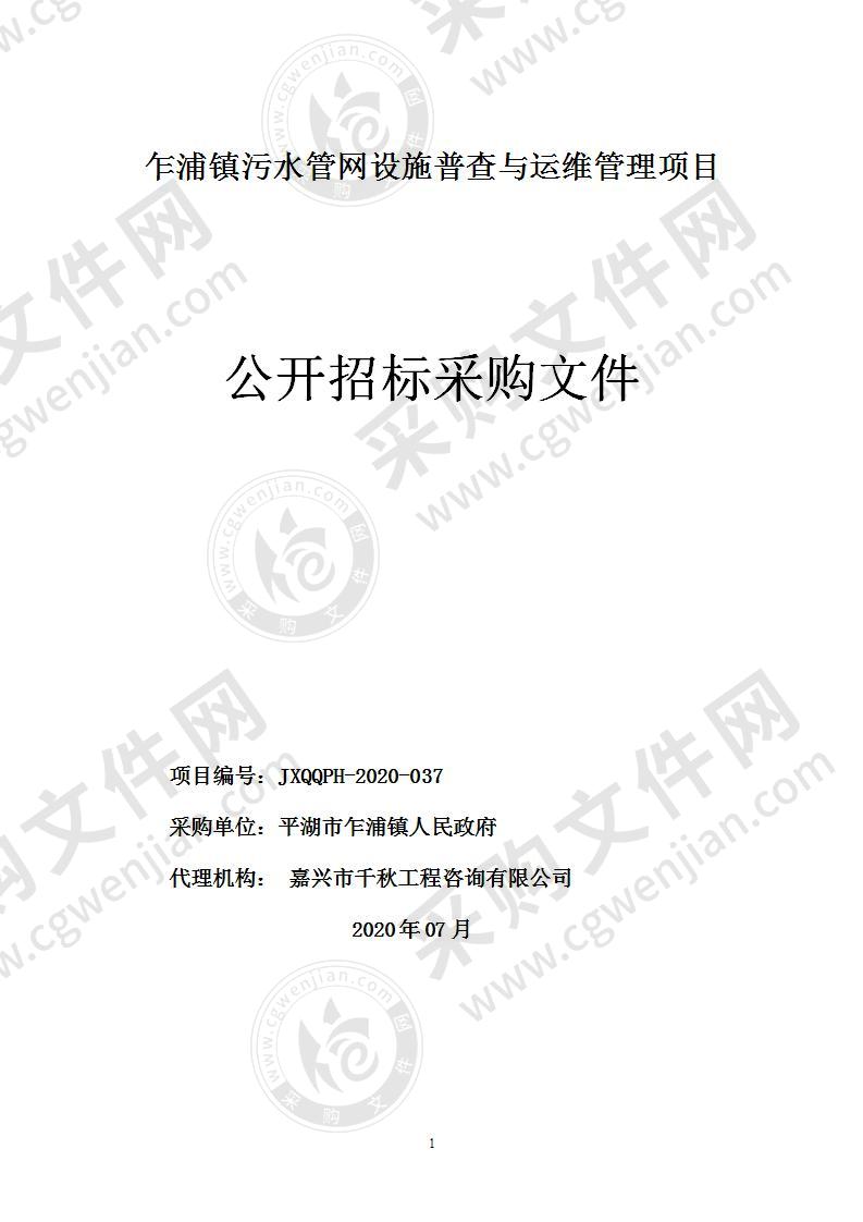 平湖市乍浦镇人民政府乍浦镇污水管网设施普查与运维管理项目