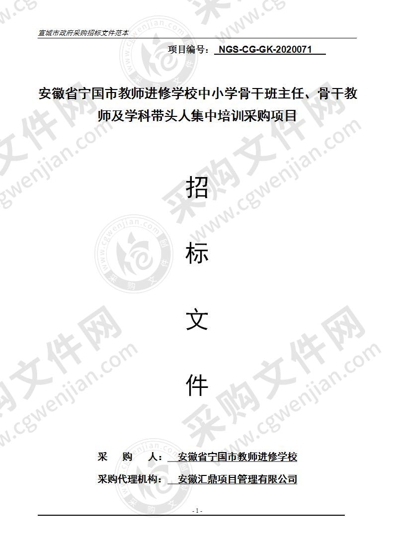 安徽省宁国市教师进修学校中小学骨干班主任、骨干教师及学科带头人集中培训采购项目