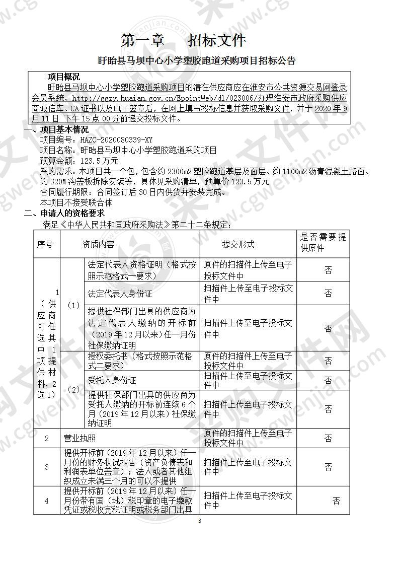 盱眙县马坝中心小学塑胶跑道采购项目